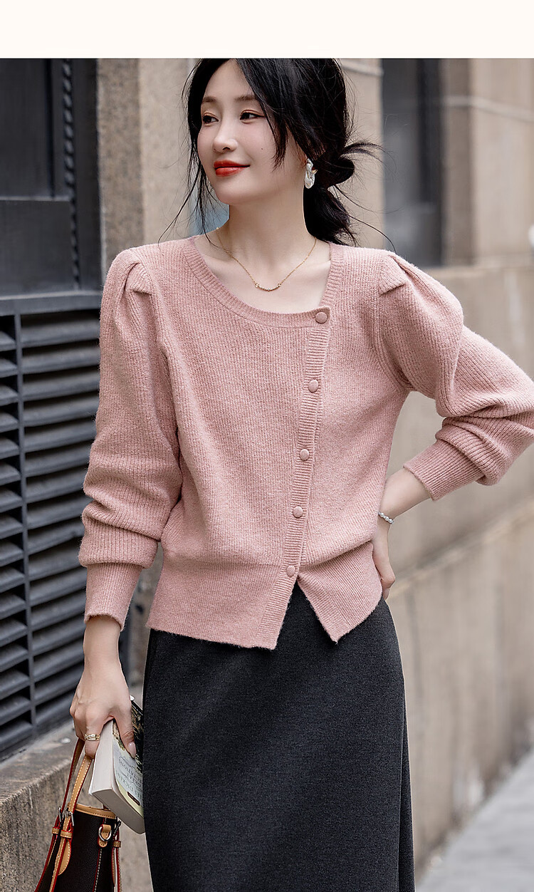 Dme [Zhonggu Mountain Tea] Spring And Autumn High-Wisdom Old Coin Style Cardigan, Slanted Doorway Collar, Knife-Necked Hem, Split Knit Sweater Women's Top 18