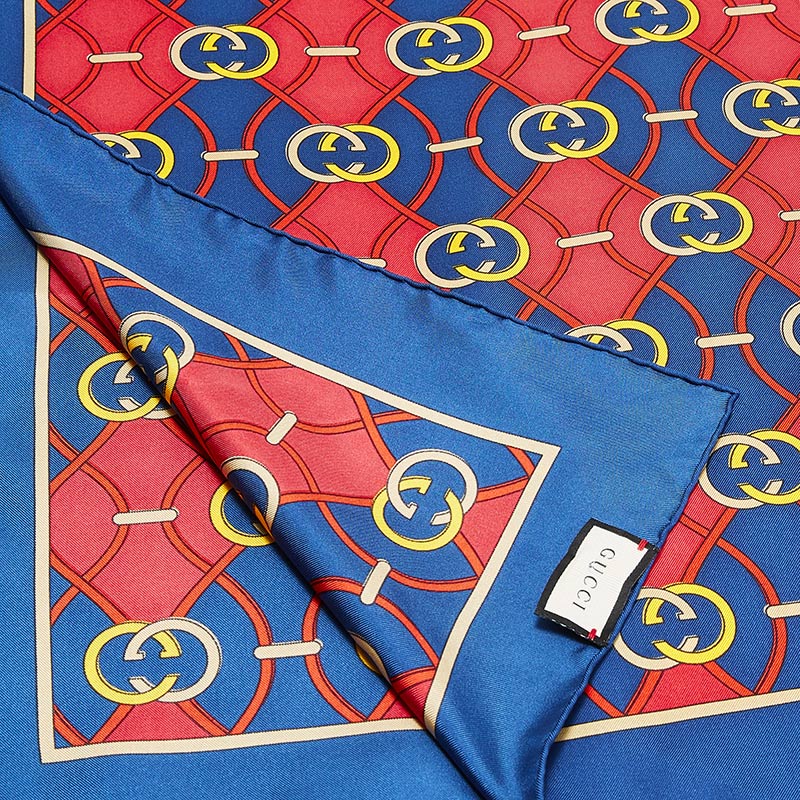 gucci 古驰 女士红蓝拼色桑蚕丝印花丝巾 564664 3g001 4174