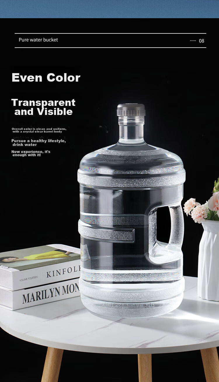 BJ Pure Water Bucket, Food-Grade PC Mineral Water Bucket Drinking Water Bucket, Bottled Water Dispenser Portable Transparent Water Bucket, Large Capacity 11.3L + Water Bucket Brush 8