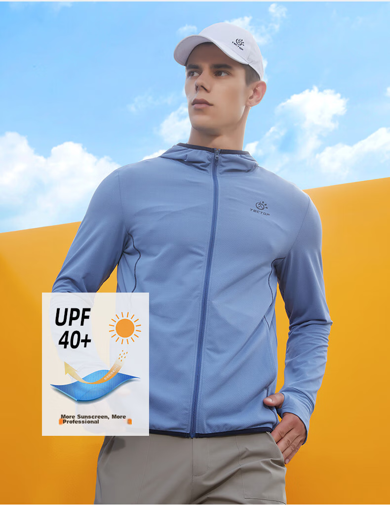 TECTOP Sun Protection Jacket for Men, Lightweight And Breathable Outdoor Skin Coat, Men's Gray-Blue Color, Size 3XL 3