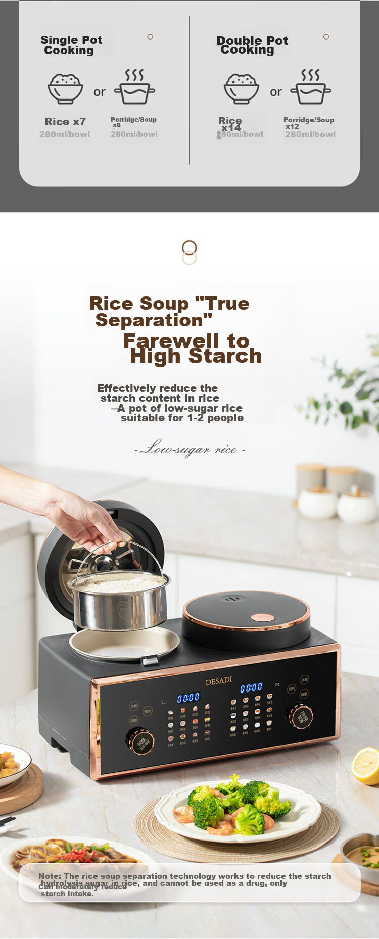 Desadi German Dual-Layer Double-Control Rice Cooker And Electric Pressure Cooker 2-In Low Sugar Rice Cooker with Separation for Rice And Soup, Home Use for 3-4 People, 4.5L High-Pressure Rice Cooker 11