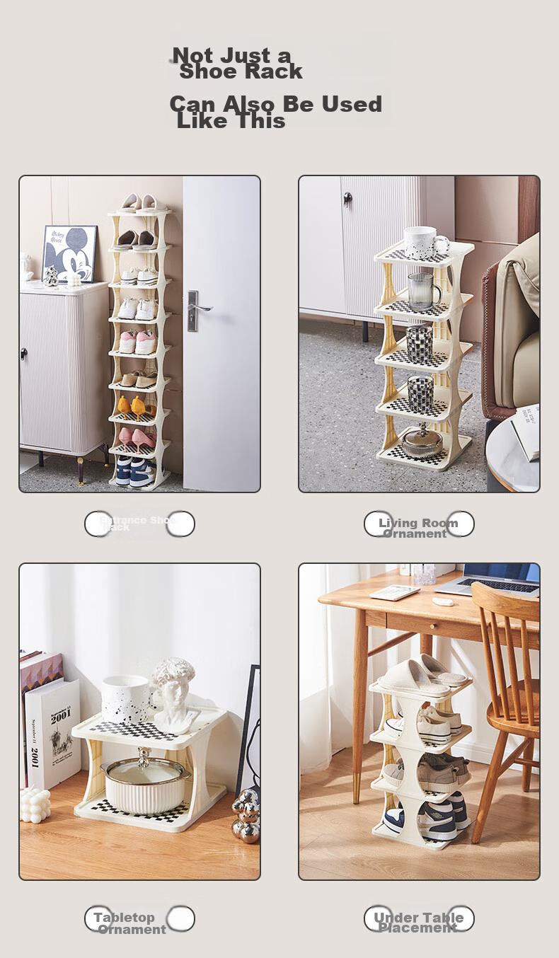 Yijia Shoe Rack, Simple Shoe Rack, Multi-Layer Shoe Cabinet for Home Entrance And Foyer, Checkered Pattern - Eight Layers - Widened Versio 2