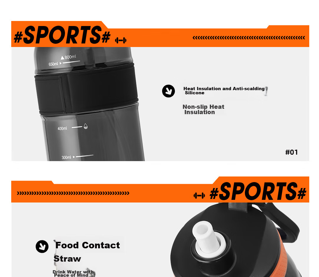 GiNT Sports Water Bottle, Large Capacity, Summer Student Use, Heat-Resistant Tritan Material, Portable, with Straw, Plastic Cup for Me 28