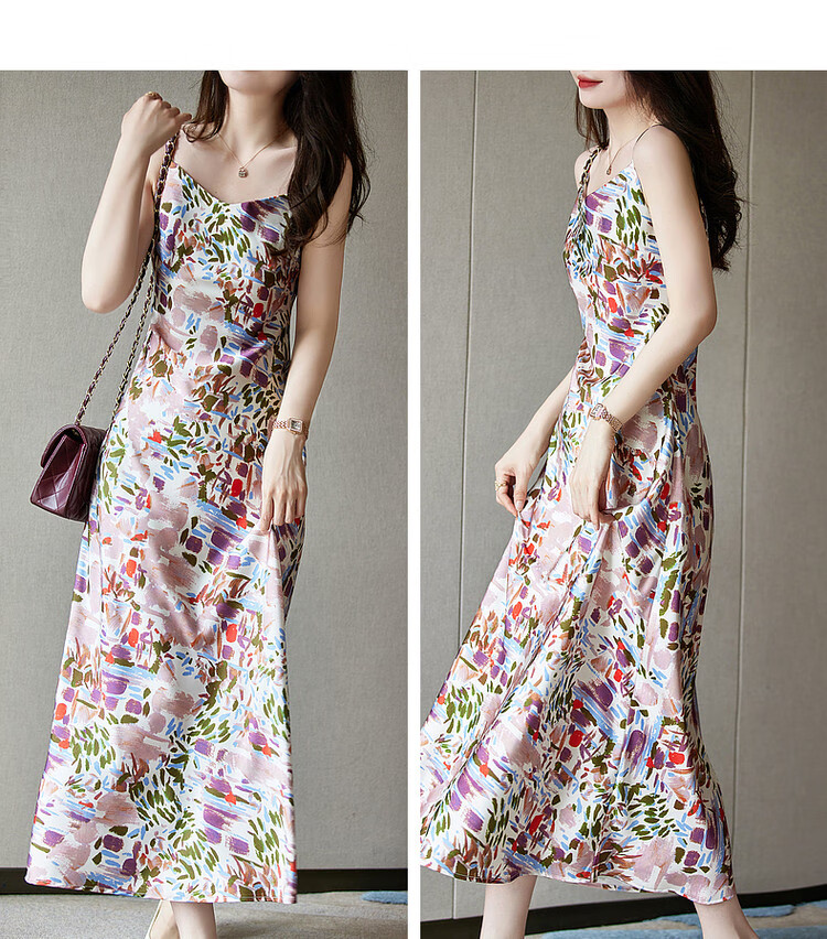 Dme Sleeveless Printed Dress Summer V-Neck Slim Fit A-Line Long Dress for Women 16