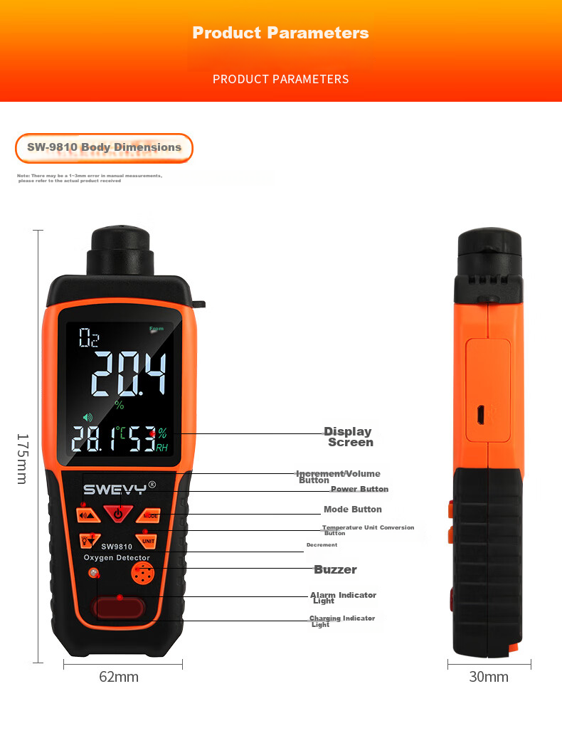 Suwei Carbon Dioxide Detector, CO2 Concentration Monitor, Portable CO2 Detection Instrument SW9200 11