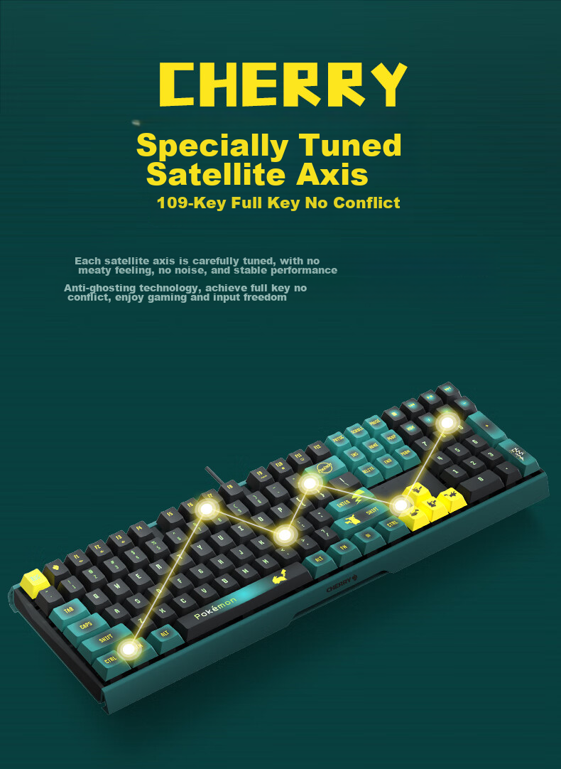 CHERRY MX3.0S Mechanical Keyboard Pikachu IP Collaboration Edition Pokemon Gift Box Wired 108-Key Keyboard with Alloy Shell for Computer, Office, Gaming And E-Sports 9