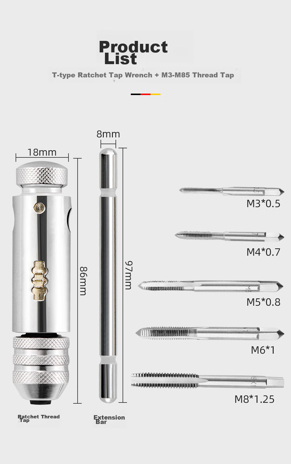 MASTERPROOF T-Slot Tap And Die Set, Manual Taps And Dies for Thread Repair, M3~M8 7
