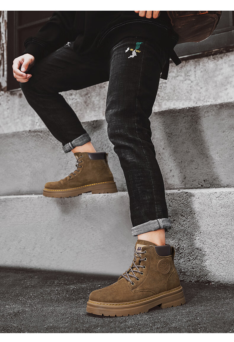 Huili Men's Shoes, Retro Martin Boots, New Style for Autumn And Winter 2025, Versatile Work Boots for Hiking, Khaki, Size 42 18