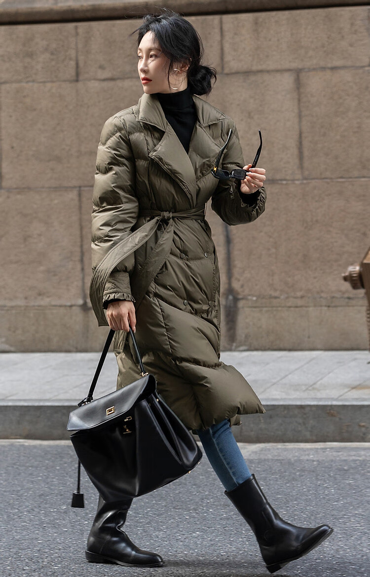 Dme [Jingshu Laqian] Winter 400T Spring Yafang 90 Duck Down Long Double-Breasted Ruffle down Jacket for Wome 8