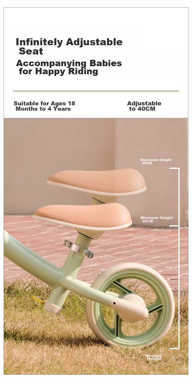 BG-BABYGO Children's Balance Bike for Ages 1-3 Kids' Bicycle Two-Wheel Scooter Pedal-Free Glider Toy, New Leaf Gree 11