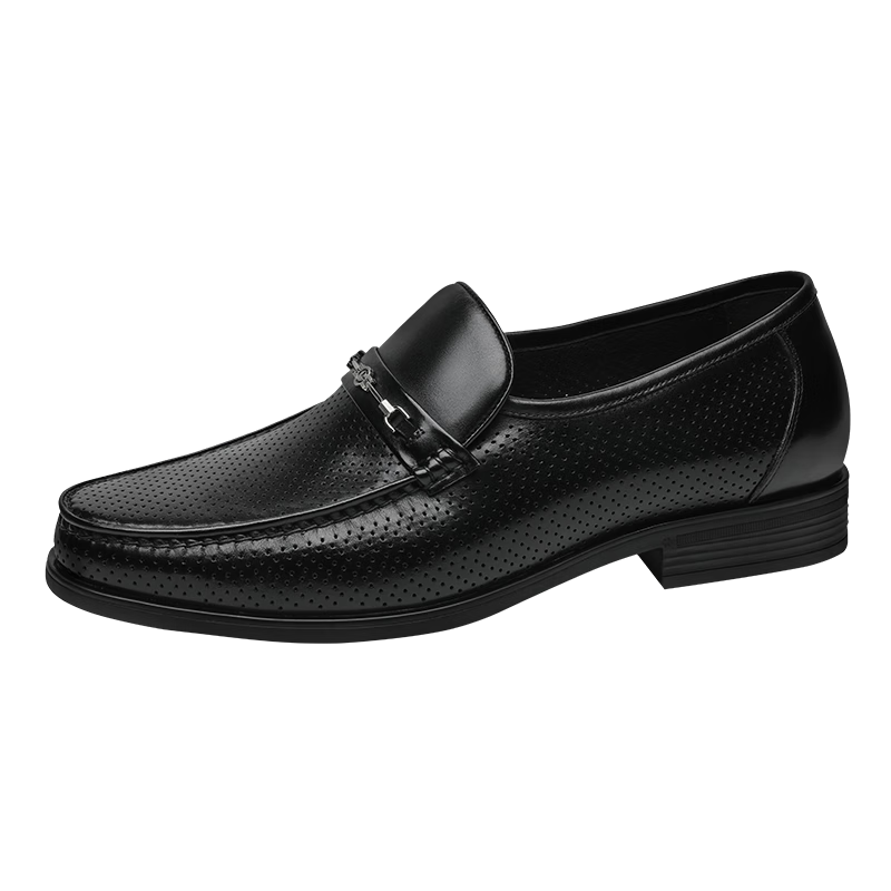 Goldlion Men's Shoes, Fashionable And Stylish Perforated Loafers, Comfortable Slip-On Business Casual Shoes, 57122018301A, Black, Size 41