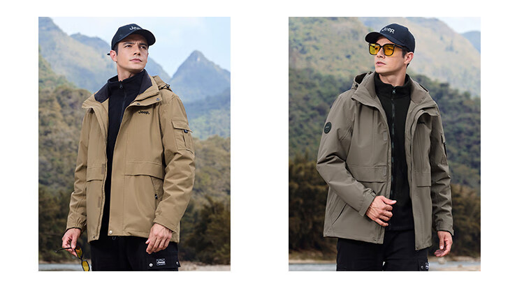 JEEP [Yuanzheng Series Windbreaker] Three-In Outdoor Hiking Jacket with Fleece Inner Layer, Spring And Autumn Windproof Coat for Me 6