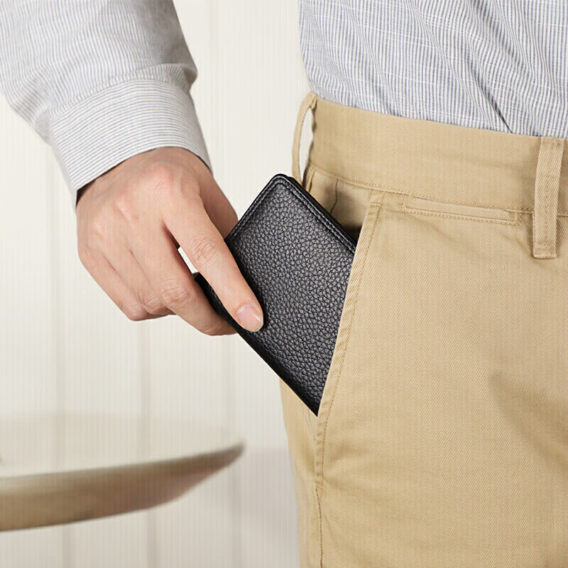 V.NINE Card Holder, Business Card Case, Top-Grain Leather, Slim Vintage Driving License Holder, Bank Card Sleeve, Gift for Husband Or Boyfriend, Birthday Present, Valentine's Day Gift, Mini ID Holder, Compact And Ultra-Thin New Year Gift for Men And Women, Black