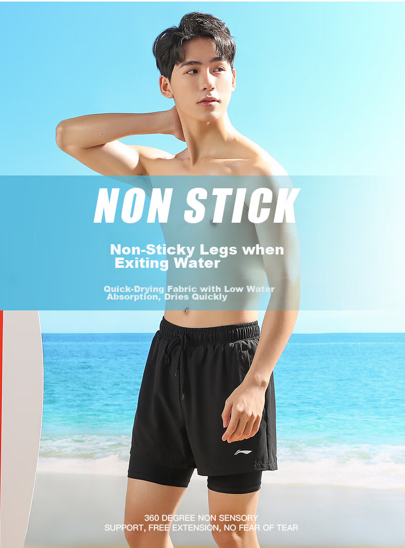 Li-Ning Swimming Trunks for Men, Sports Casual Quick-Dry Knee-Length Swim Shorts, Anti-Exposure Beach Vacation Shorts, 739 Black L 5