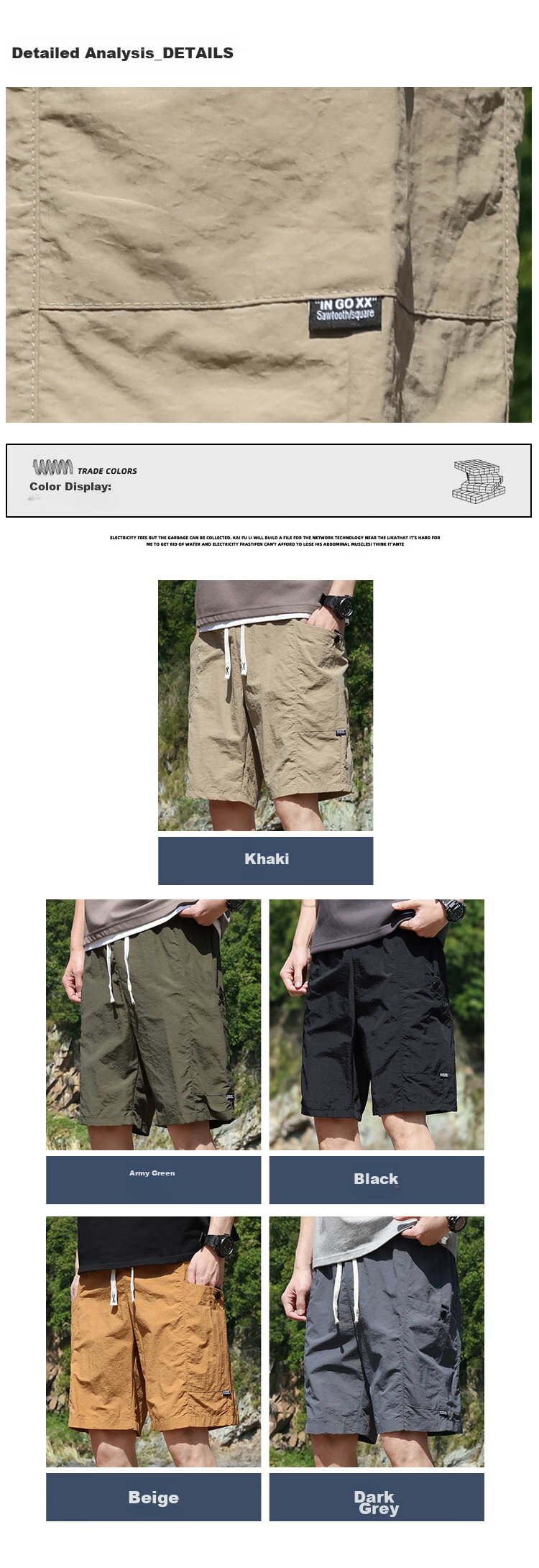EASTERN CAMEL Men's Shorts, Summer Lightweight Breathable Cool-Feeling Outdoor Sports Quick-Dry Beach Shorts, Five-Point Pants for Men, Khaki, 4XL 3