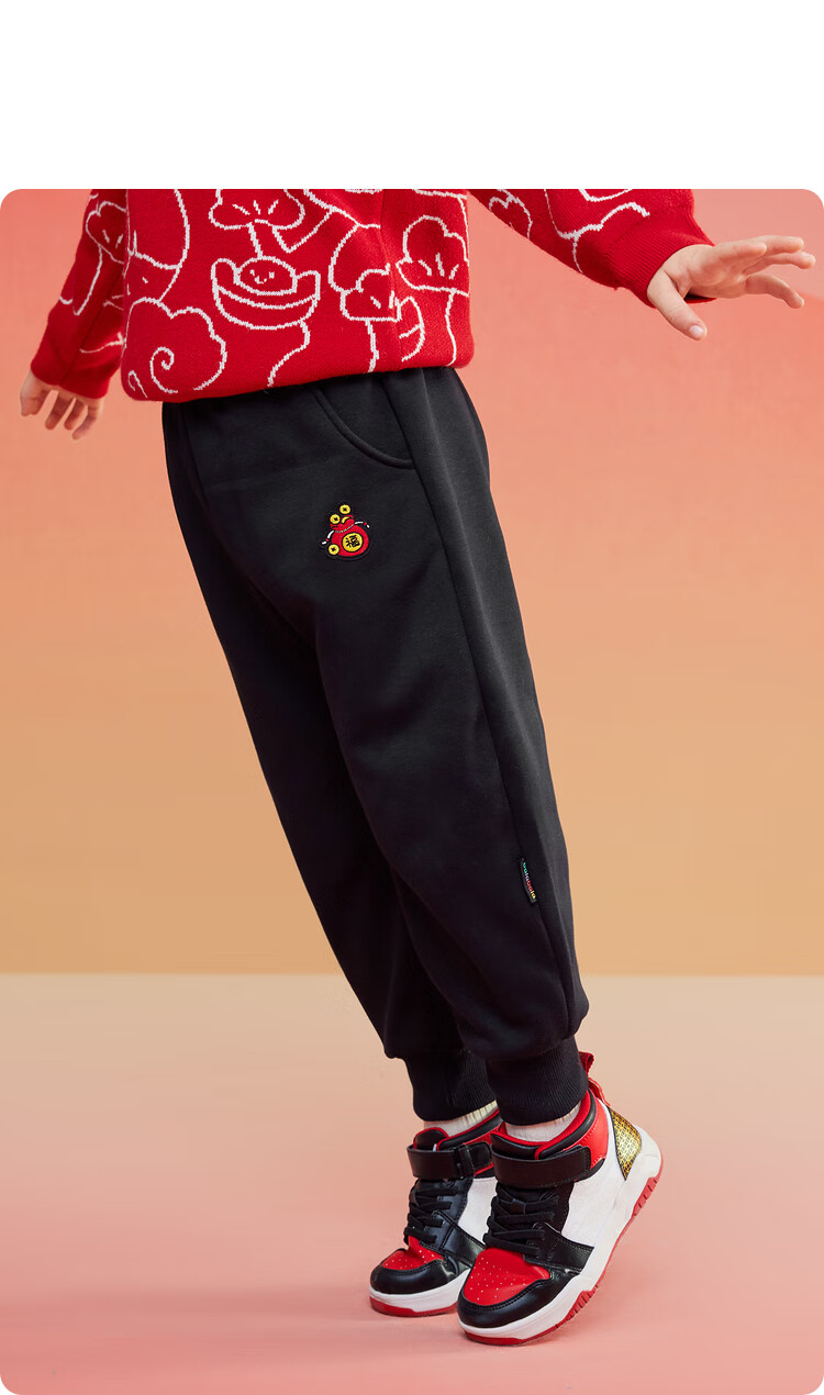 BALABALA Children's Clothing, Fleece-Lined Pants, Boys' Trousers, Girls' Baby Spring And Winter Wear, Elastic Ankle Pants, New Year's Outfit 14