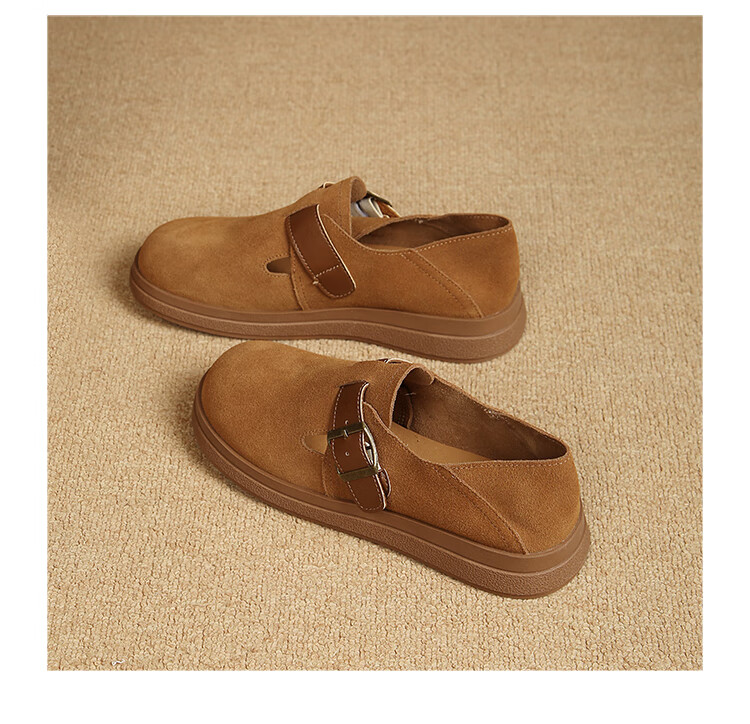 ZHR Women's Single Shoes, Versatile And Simple Soft-Soled Birkenstock-Style Shoes, Comfortable Buckle Women's Shoes, JF20, Apricot Color, Size 38 20
