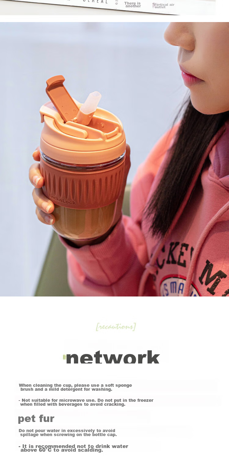 LOCK&LOCK Portable Coffee Mug Glass Cup with Straw, Handheld Cup, Cute Milk Cup, 350ML Yellow 16