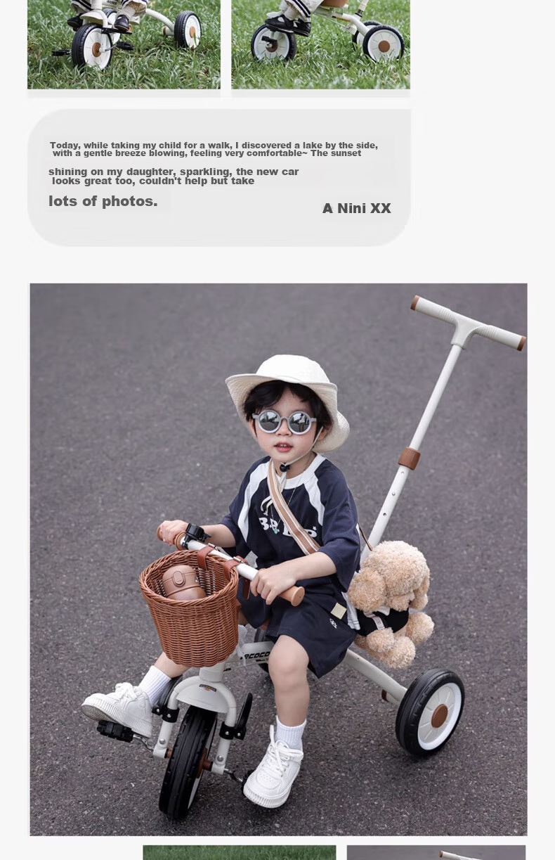 Lecoco Children's Tricycle, Baby Stroller for Ages 2-5, Parent-Child Ride-On Vehicle, No Inflation Needed, S2 Velvet Mocha Color, Baby Gift 4