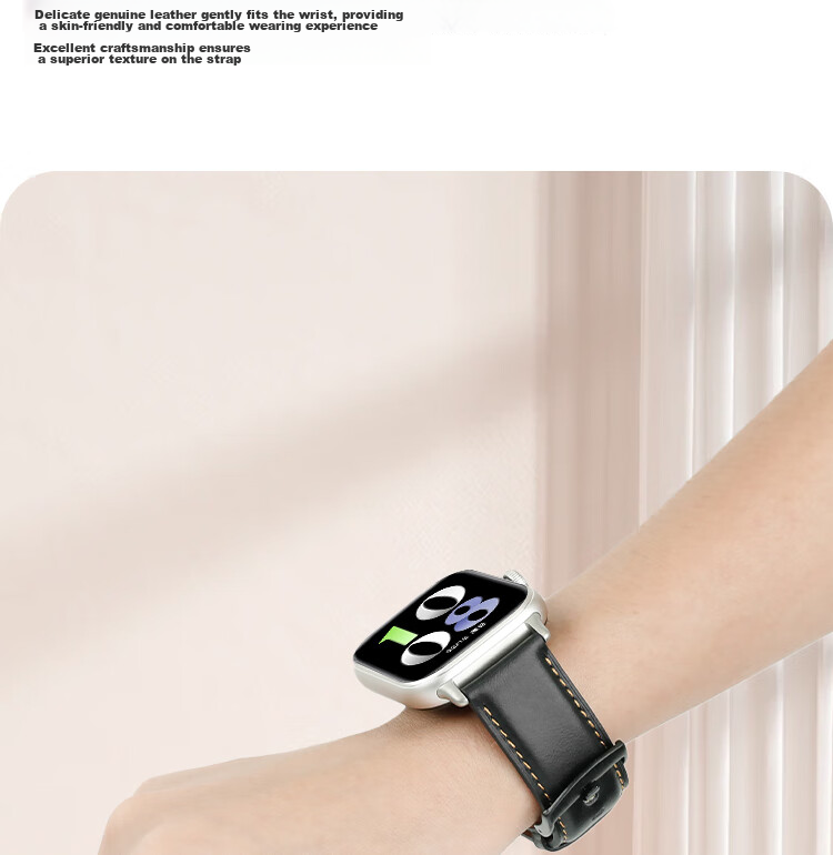ESCASE Compatible with Vivo/iQOO WATCH GT Watch Strap, Genuine Leather Replacement Wristband, Classic Cowhide Smartwatch Band, Black 12