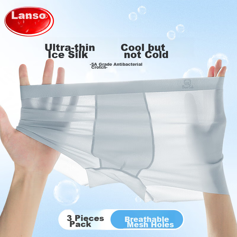 LangSha Boys' Underwear, Silk Mesh Breathable Seamless Boxer Briefs, Summer Thin Antibacterial Boxer Shorts, Size 170
