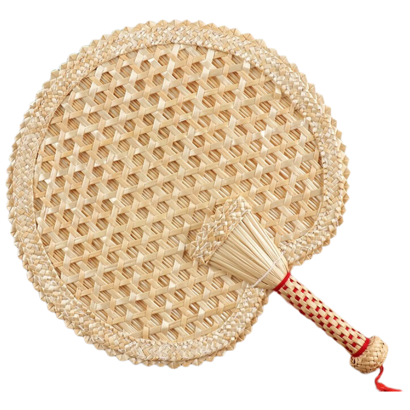 TaTanice Palm Leaf Fan, Wheat Straw Fan Handmade Woven Traditional Banana Leaf Round Fan, Women's Grass Weave Summer Children's Portable Small Fa