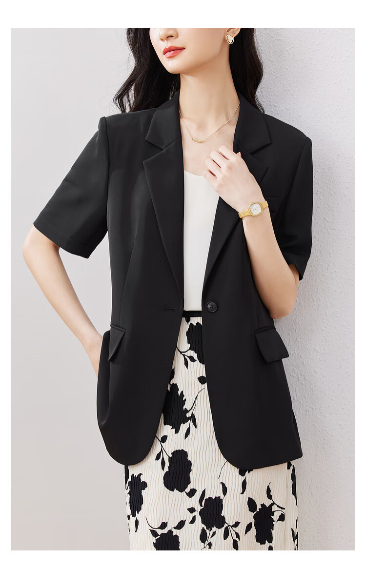 Sentubila Three-Dimensional Draping Summer Casual Short-Sleeve Blazer for Women, Elegant Office Suit Jacket, Black, S 4