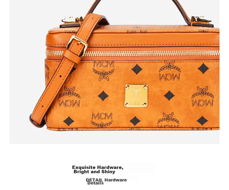 MCM ROCKSTAR Medium Handbag, Crossbody Bag, Makeup Bag, Box Bag, Cognac Color, Gift 9