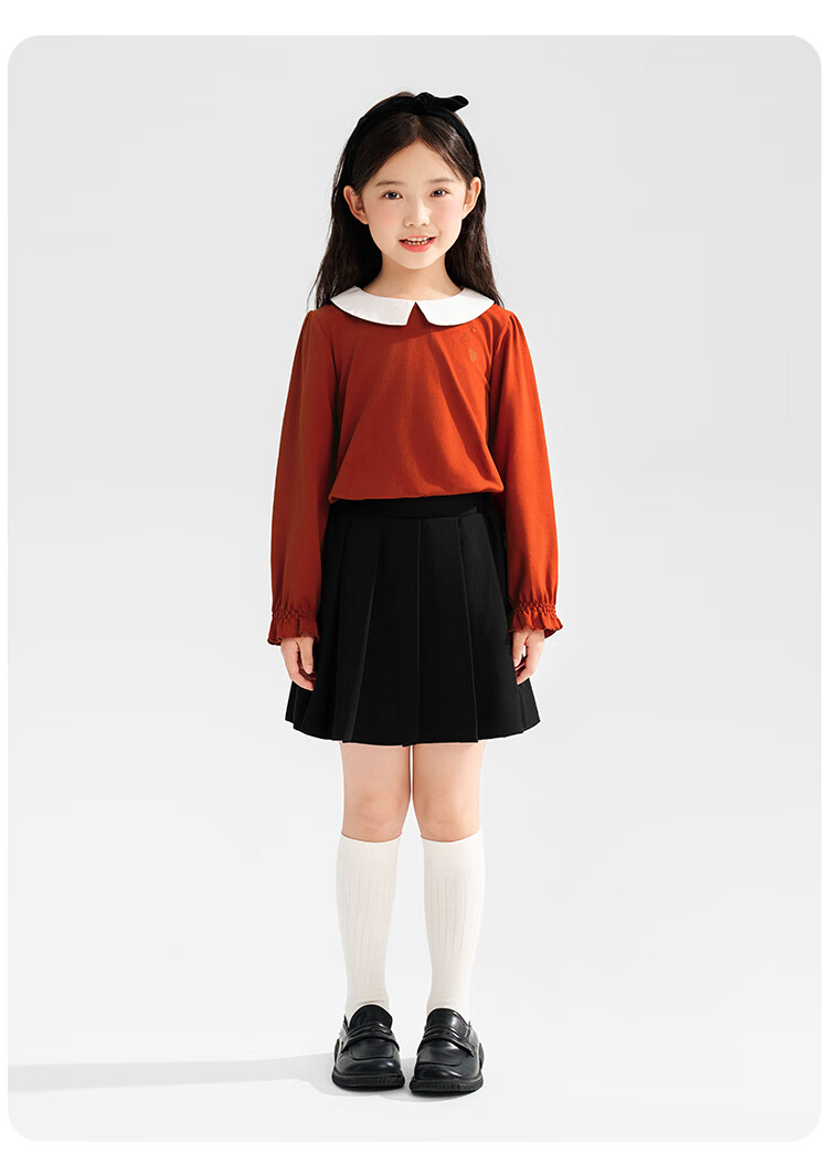 QQ DUCK Children's Clothing, Girls' Red Shirt, Peter Pan Collar Blouse, Youth Inner Wear, Performance Costume; 165 5
