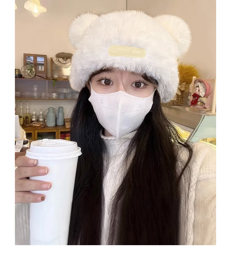 XUEXIMAN Women's Winter Warm Fuzzy Korean Style Knit Beanie Cute Bear Plush Hat 2