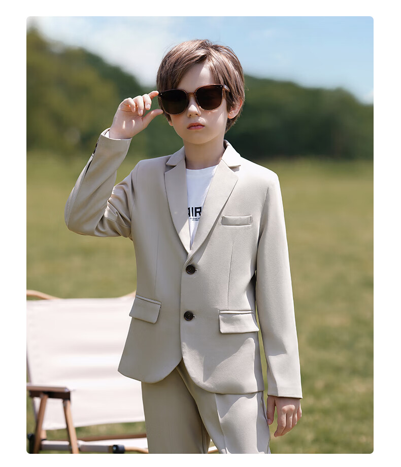 Luomeng Boys' British Style Formal Suit Spring And Autumn Casual Blazer, Beige, Size 110 13