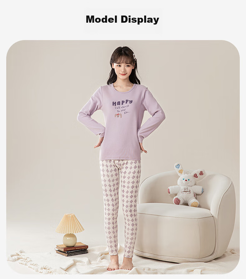 YING BO LUN Girls' Underwear Set, Warm Girls' Autumn Clothes And Pants, Female Student Pajamas, 80834 Color Spinning Pink, Size 165 24