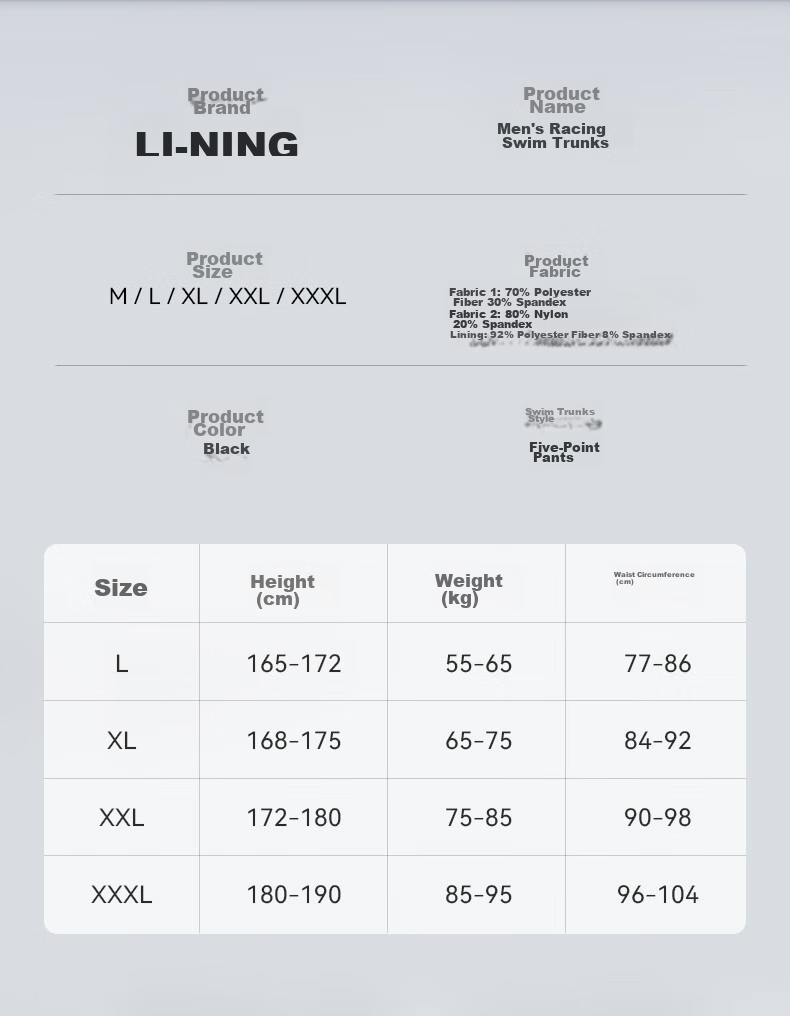 Li-Ning Swimming Trunks for Men, Knee-Length Swim Shorts, Professional Fitness Quick-Dry Large Size Men's Swimwear Equipment, 2061 Black XXXL 8