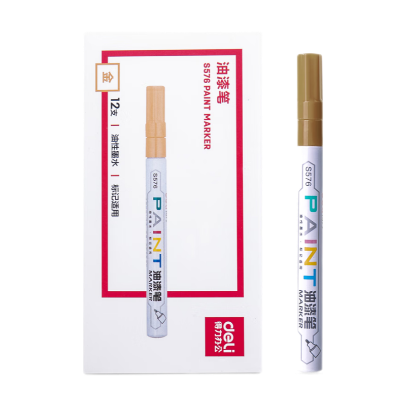 Deli 1.5mm Fine-Tip Tire Repair Paint Marker Pen Highlighter Signature Pen Graffiti Pen Waterproof Stone Inscription Pen for Qingming Festival And Tomb Sweeping, 12 Pcs S576 Gold