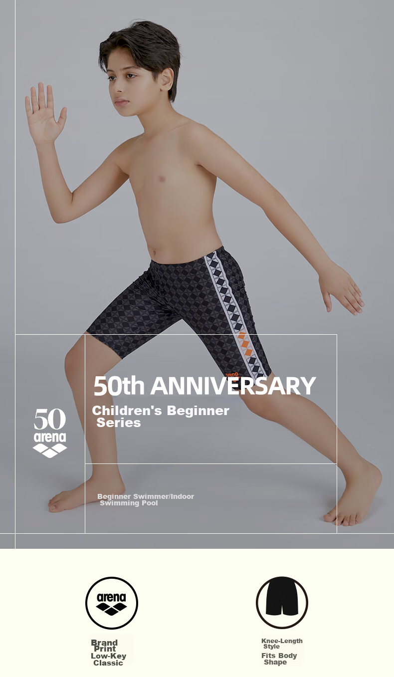 Arena Children's Knee-Length Swim Shorts, Professional Sports Quick-Dry Two-Piece Swimsuit for Older Boys, JMF5015 Black 130 1