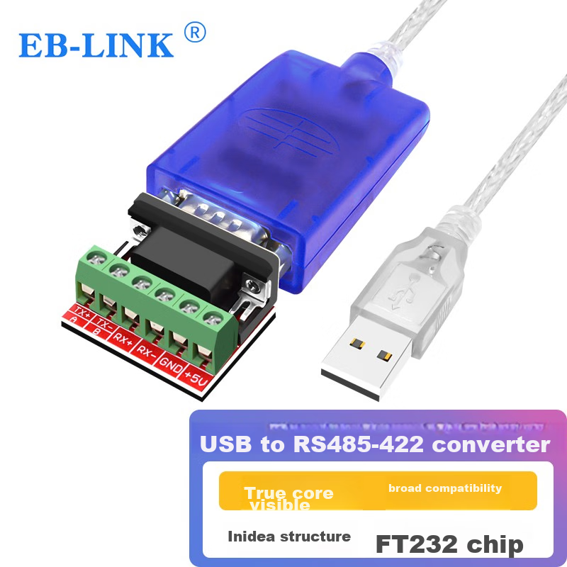 EB-LINK USB to RS485/422 Converter, Nine-Pin Serial Data Extension Cable, 485 Adapter Cable, Computer COM Port Communication Cable, 1 Meter Industrial-Grade FT232 Chip