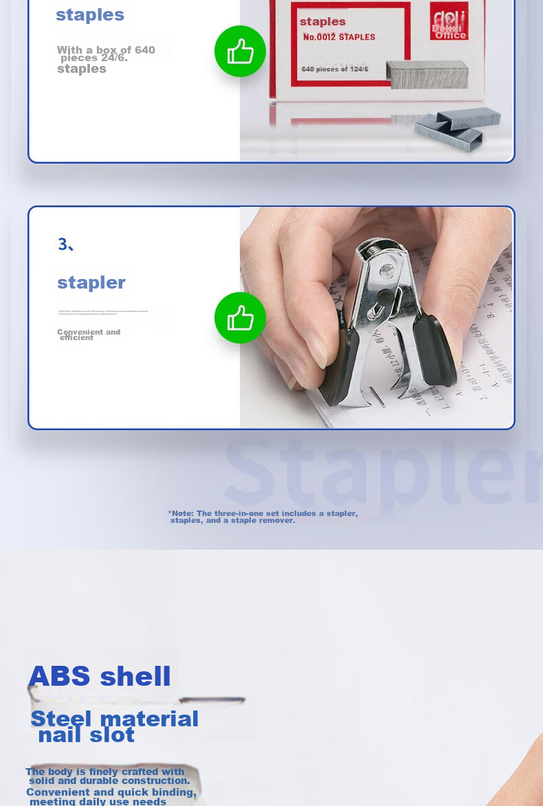Deli Small Stapler Set, Office Supplies, Stationery for Students, with Staples And Staple Remover, Medium-Sized Large Stapler, Compact Office Use, 0354 Honor Black 6