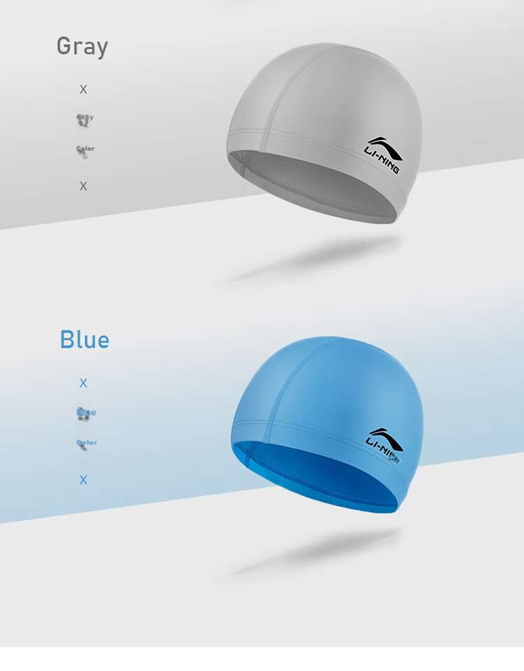 Li-Ning (Lining) Swimming Cap for Men And Women, Comfortable Long Hair PU Coated Swim Cap LSJK858-2 Blue 14