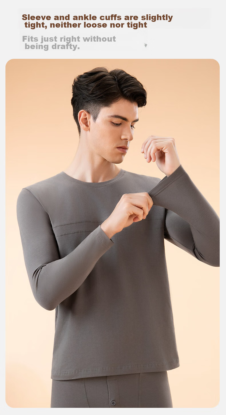 Fenteng Men's Thermal Underwear Autumn Winter Lightweight Stretch Basic Set Top and Bottom 9