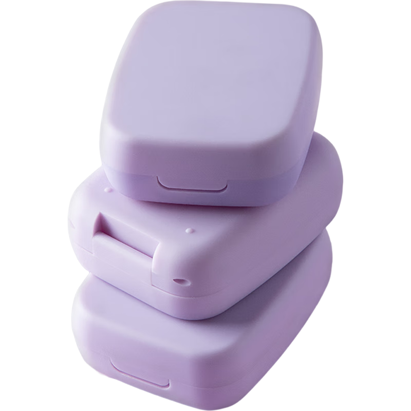 JAJALIN Contact Lens Case, Simple Double Companion Box, Cleaning And Care Case, Portable with Tweezers, Rounded Corners, Frosted Purple