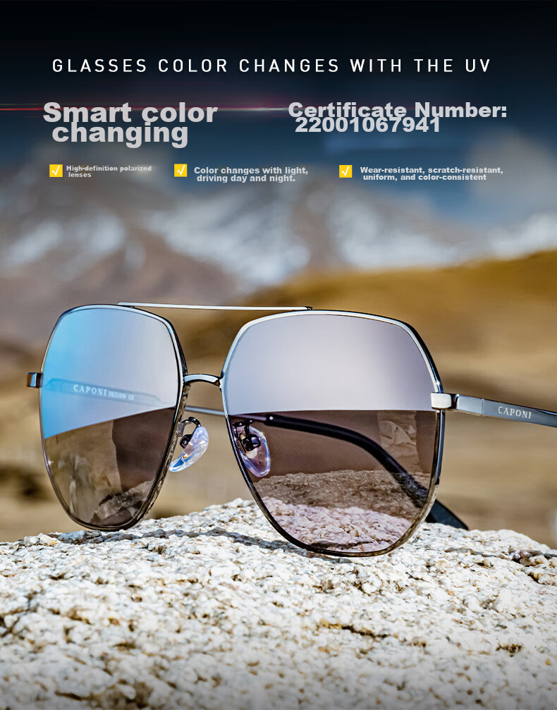 CAPONI Polarized Photochromic Sunglasses for Men, Day And Night Use, Driving-Specific Night Vision Glasses, UV Protectio 1