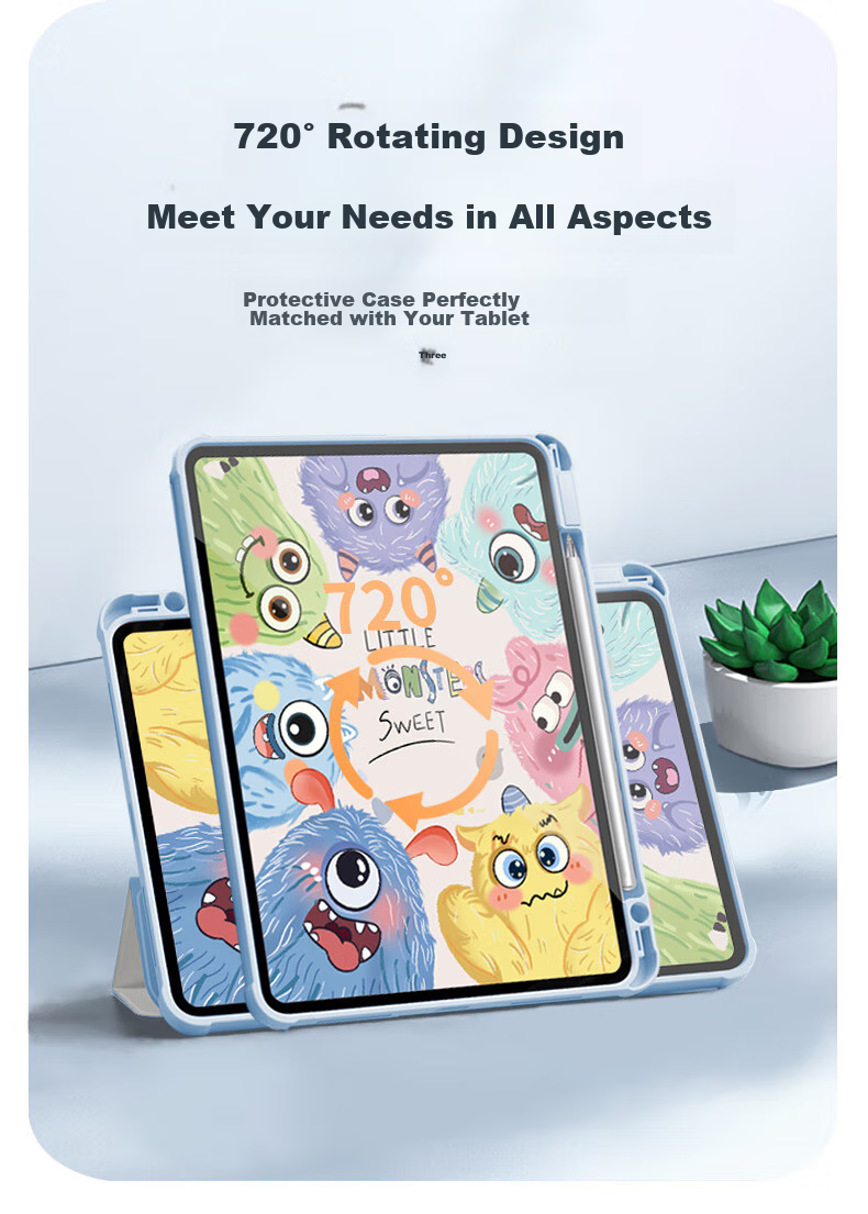 Asiwa Protective Case for Huawei MatePad Pro 12.2, Compatible with 2025/2024 Models, 12.2-Inch Tablet with Pencil Holder, 360-Degree Rotating, Horizontal And Vertical Support, Cartoon Anti-Drop And Anti-Bend Design, Tri-Fold Style 4