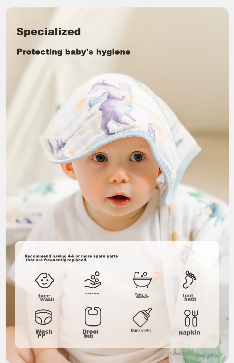 EMXEE Baby Drool Bib, Newborn Pure Cotton Soft Gauze Square Towel, Ultra-Soft Baby Face Towel, Children's Towel, 4-Pack 12