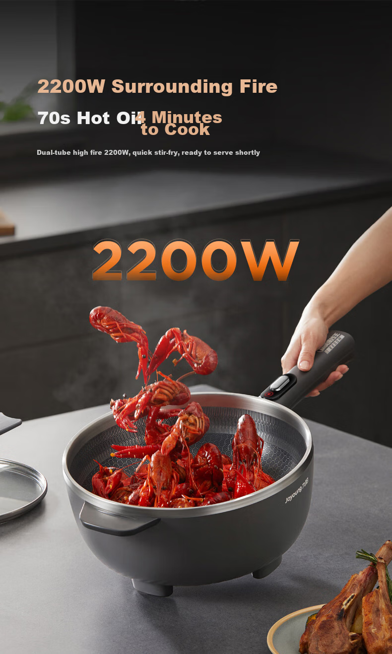 Joyoung Electric Wok And Cooker with Precise Temperature Control, Multi-Functional Household Electric Hot Pot, 2200W High Power, All-In Steaming And Cooking Pot [Steamer Model] GC45S 7