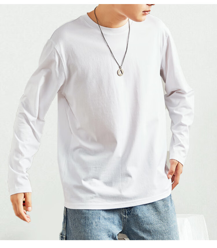 Nanjiren 100% Cotton Long Sleeve T-Shirt Women Simple White Premium Feel Top Versatile Layering Outerwear Long Sleeve 3XL 14