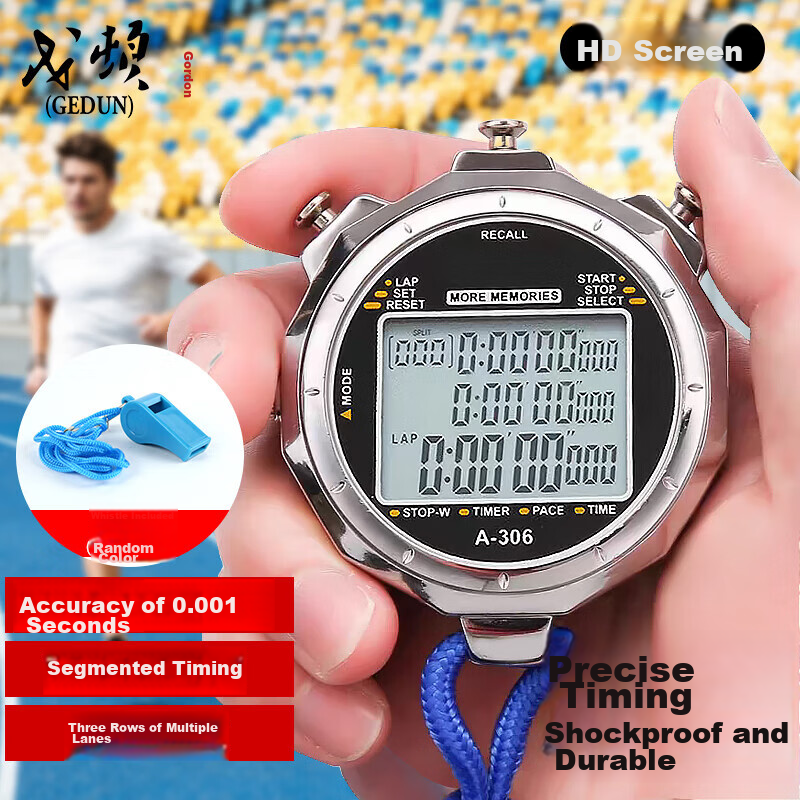 GEDUN Stopwatch, 3 Rows 100 Laps Dedicated Timer for Running, Sports, Fitness, Track And Field, Swimming, Multifunctional