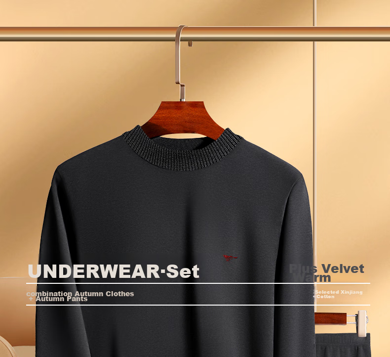 SEPTWOLVES Thermal Underwear for Men, Autumn And Winter Fleece-Lined Thickened Turtleneck Windproof Cold-Resistant Neck Protection Set for Middle-Aged And Elderly 1