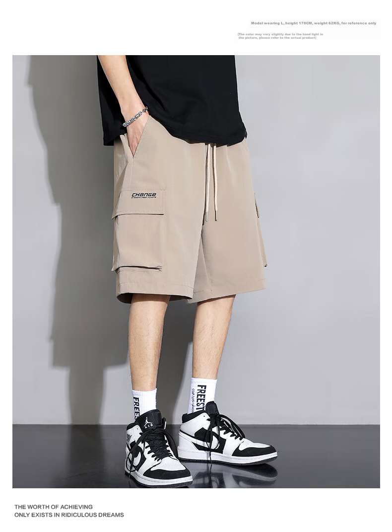 I'M DAVID Men's Cargo Shorts, Summer Loose Fit Trendy Sports Casual Wear, Men's Knee-Length Shorts, Black, XL 7