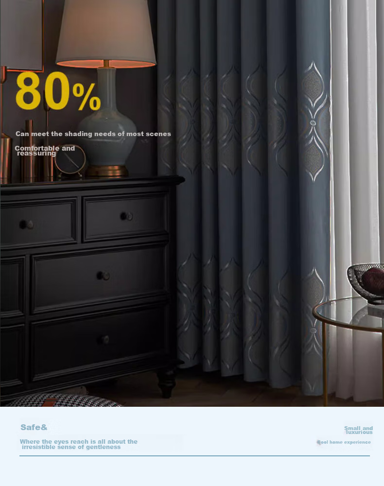Ali Living Room Bedroom Blackout Curtains, Bamboo Cotton Jacquard Blue Hook Style, 2.0m Wide * 2.2m High Single Panel 9