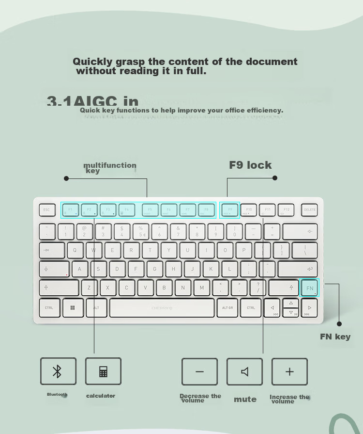 CHERRY KW7100 MINI Compact And Slim, Business Office Home Use, Portable Keyboard, Bluetooth Quiet Keyboard with Three-Port Connection, Membrane Keyboard Panel in Rock Blue 11